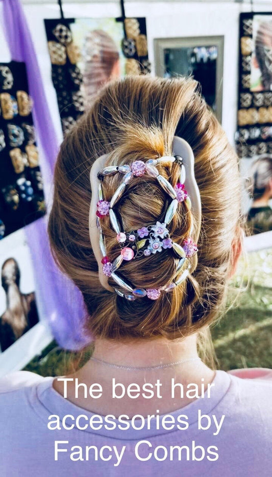 Fancy Combs, Pink Rose Double Hair Comb, Long Hair, Short Hair, Hair Clip Up Do, Pony Tail, Girls Flower Hair Clip