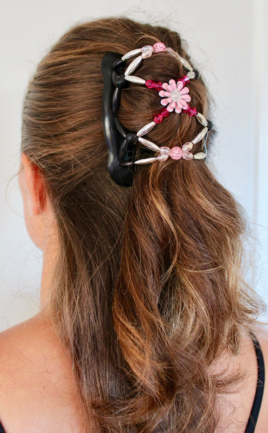 Decorative Pink Flower Hair Combs, Decorative Pony Tail Holder, Hair Bun, Double Hair Clip, Hair Jewelry, Gift For Her, Magic Hair Clip