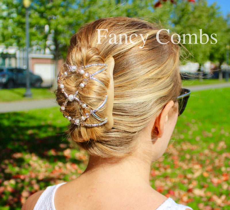 Women Hair Clip for Holding Updo, French Twist, Bun Holder, Double Combs with Elastic that Hold Hair Up All Day.