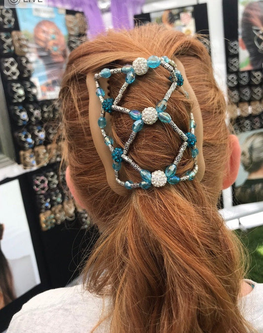 Teal Hair Clip for Average or Thick Hair, Double Comb with Elastic, Fancy Hair Clip, Decorative Hair Piece, Gift for Her, One of A Kind