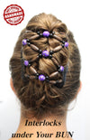Wooden Hair Bun Maker, Pony Tail, Hair Clip, Hair for Everyday, Double Comb with Wooden Beads Holds Any Type of Hair, Purple Beads
