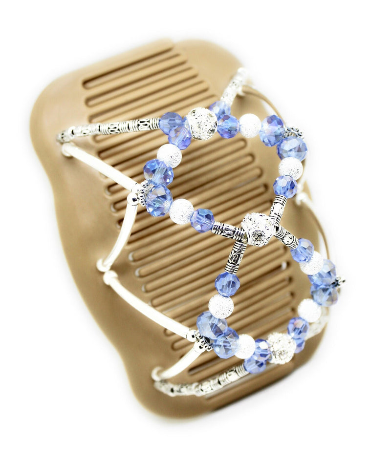 Decorative Hair Combs with Silver Plated and Blue Crystal Stones Gift For Her For Thin or Thick Hair, Two Combs Interlocks Holding Hair Well