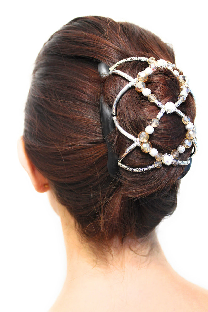 Gift for Her, Jeweled Hair Accessory, Bun Maker for Any Type of Hair, Hair UP Holder, Gift for Her, Wedding Clip Champagne Color