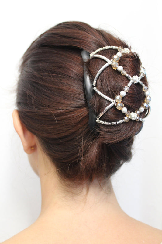Gift for Her, Jeweled Hair Accessory, Bun Maker for Any Type of Hair, Hair UP Holder, Gift for Her, Wedding Clip Champagne Color