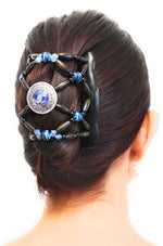 Gift for Mom, Decorative Hair Clip Comb, The Best Hair Accessory, Holds Thick and Long Hair, Wooden beads with Blue Stone, Double Hair Combs