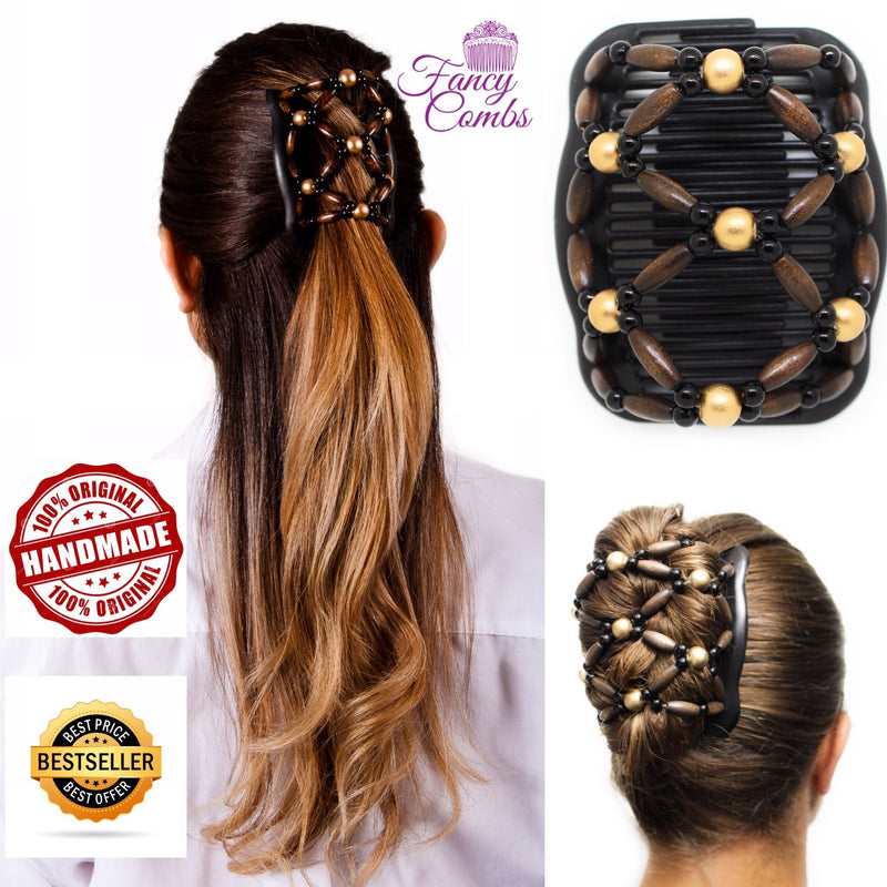 Gift for Mom, Decorative Hair Clip Comb, The Best Hair Accessory, Holds Thick and Long Hair, Wooden Beads, Double Hair Combs