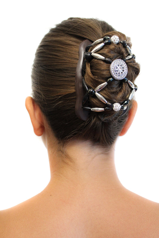 FANCY COMBS Premium Beaded Stretchy Double Hair Comb Clip -Bun Maker, Ponytail & French Twist Holder - Secure Hold All Day …