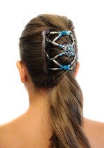 Turquoise Flower Hair Clip - Bun Holder, French Twist, Ponytail, Updo -Decorative Beaded Double Combs for Thick, Thin, Long and Shorter Hair
