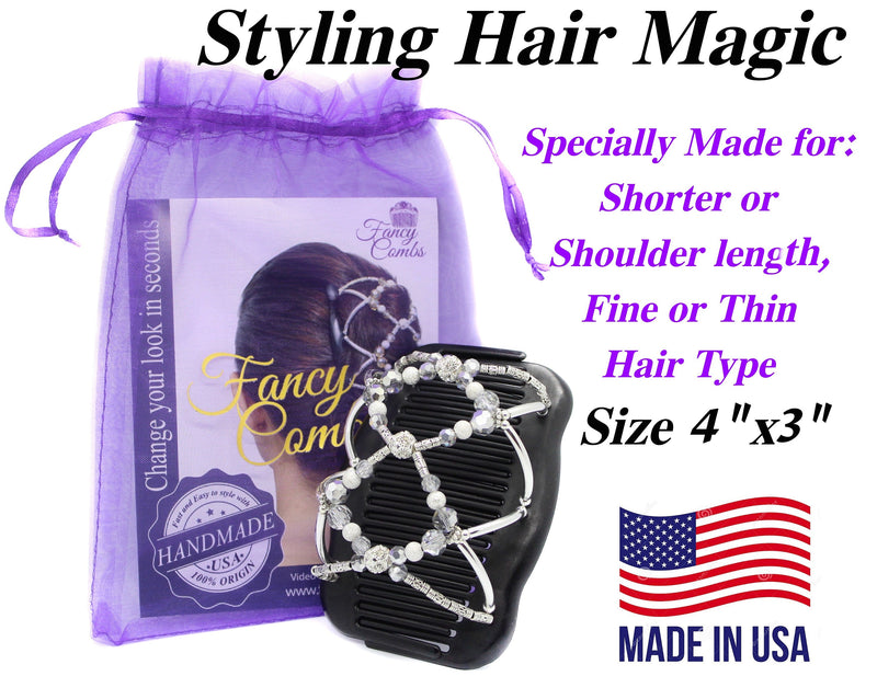 Hair Accessory for Fine, Thin or Shoulder length hair, Fancy Hair Piece, Double Combs with Elastic Holds your hair all day.