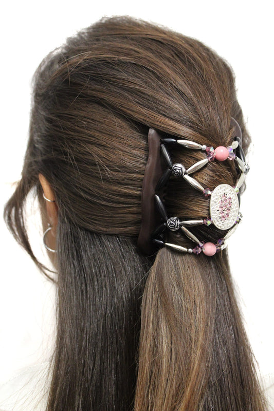 Hair Accessories for Women, Fancy Double Comb Pink Hair Clip with Swarovski Crystals for Any Type of Hair, Replacement for Plastic Claw Clip