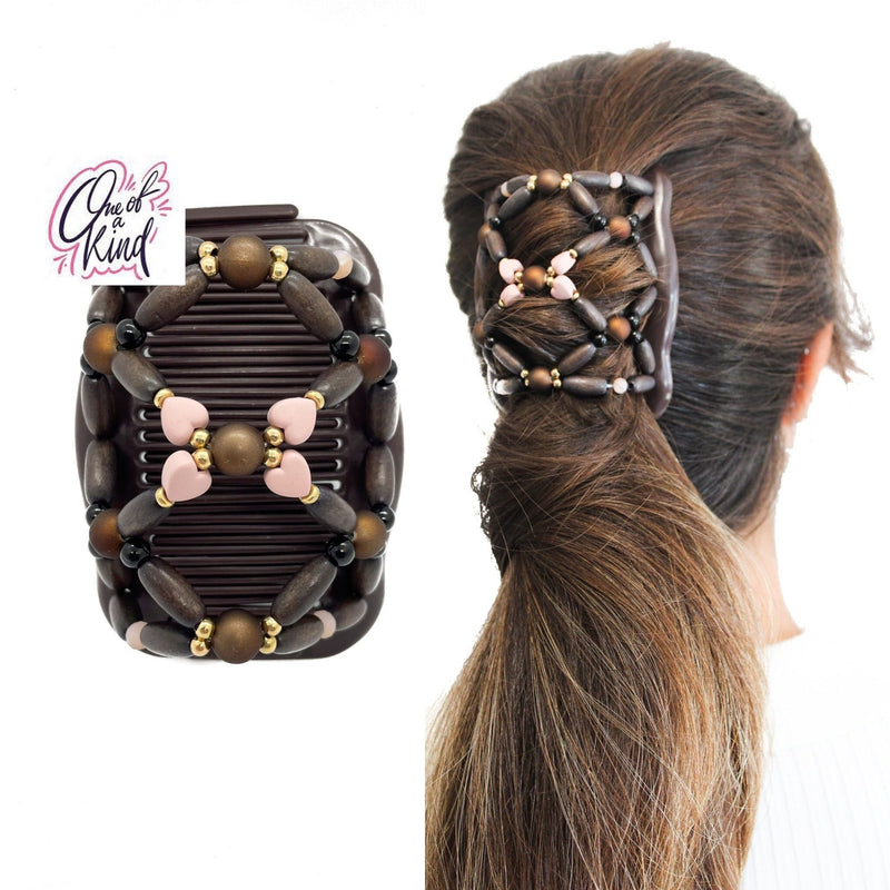 One of A Kind Fancy Combs Pink and Brown Hair Accessory for Women, Decorative Jewelry For Girls, Keeps Hair Secure All day, Stocking Stuffer