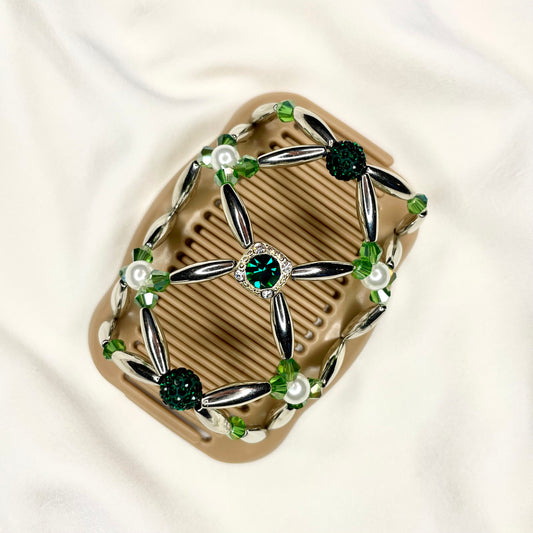 Christmas Gift Hair Accessories for Women and Gurls, Decorative Emerald Swarovski Crystal Stretchy Hair Clip Combs, Bun Holder