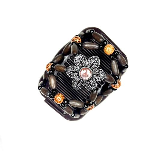 Decorative Flower Hair Accessories for Women and Girls, Wooden Stretchy Double Hair Combs for Thin, Thick, Long and Short Hair Types.