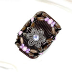 Purple Flower Hair Accessories, Natural Wooden Stretchy Double Combs, Holds Hair All Day, Best replacement for Claw Clips